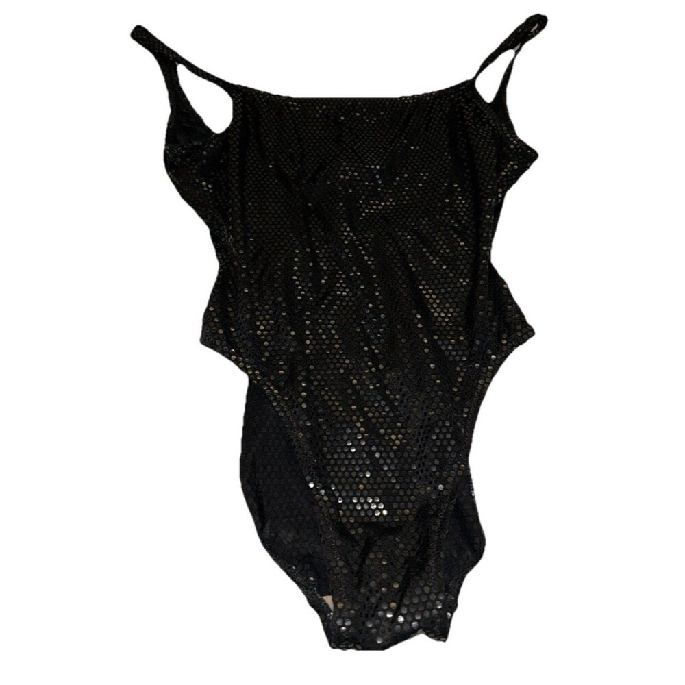Diva Black Open Back Shimmering Sequin Embellished Size 12 One Piece Swimsuit